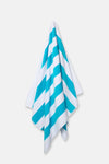 Turkuaz Boyuna Çizgi Desenli Kadife Havlu 80X150