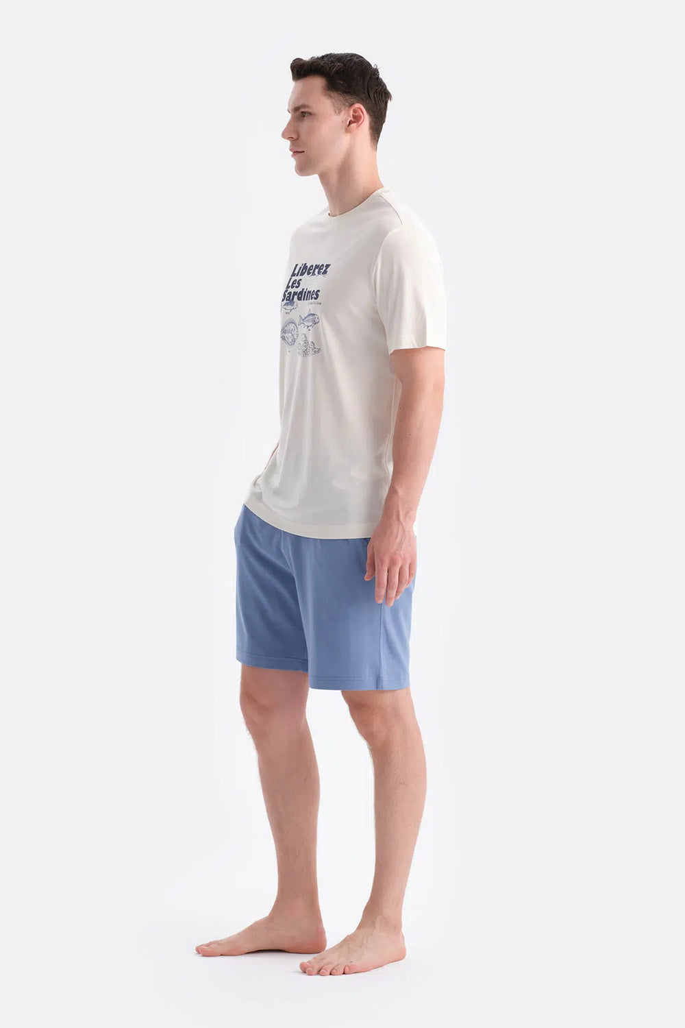 Beyaz Baskı Detaylı Tişört Şort Takım