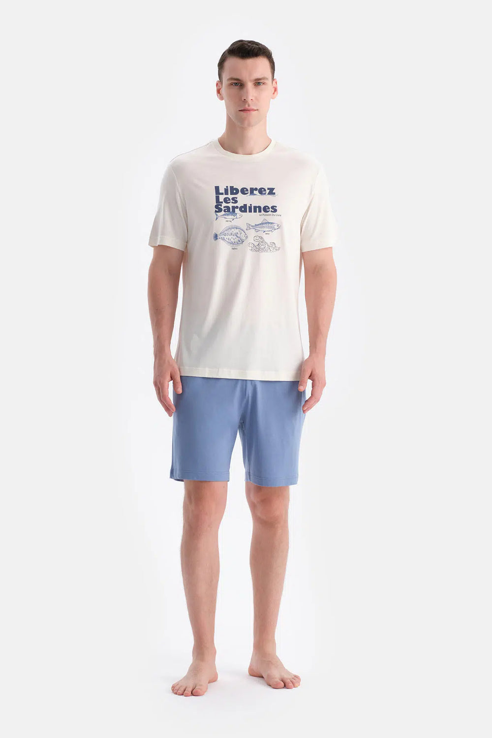 Beyaz Baskı Detaylı Tişört Şort Takım