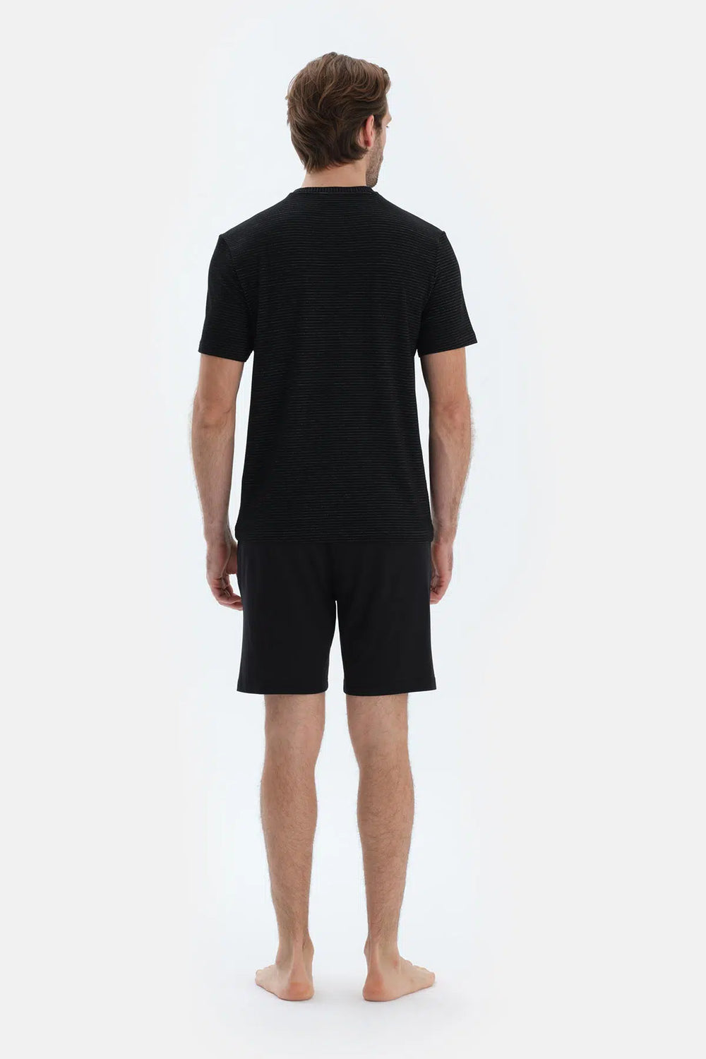 Siyah Kısa Kollu Çizgili Tişört Pantolon Pijama Takımı