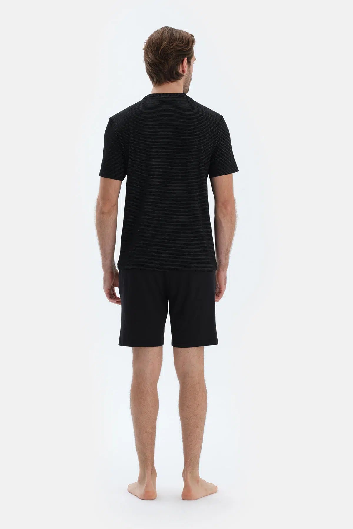 Siyah Kısa Kollu Çizgili Tişört Pantolon Pijama Takımı