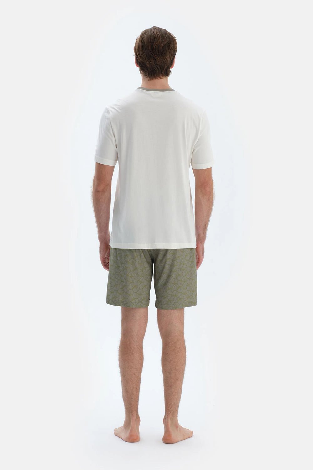 Ekru Kısa Kollu Tişört Şort Pijama Takımı