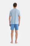 Mavi Baskı Detaylı Kısa Kollu Tişört Şort Pijama Takımı