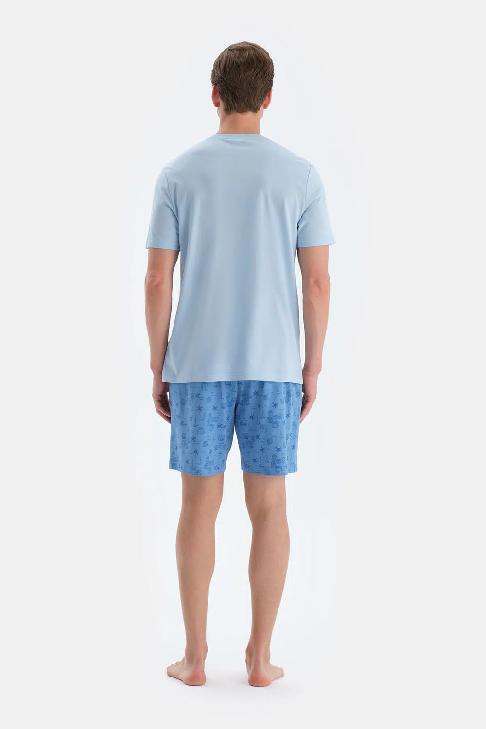 Mavi Baskı Detaylı Kısa Kollu Tişört Şort Pijama Takımı