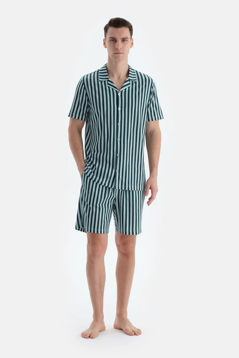 Multicolor Çizgili Gömlek Şort Pijama Takımı