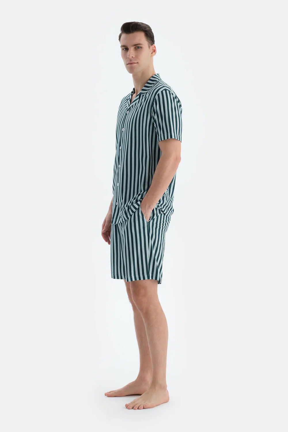 Multicolor Çizgili Gömlek Şort Pijama Takımı