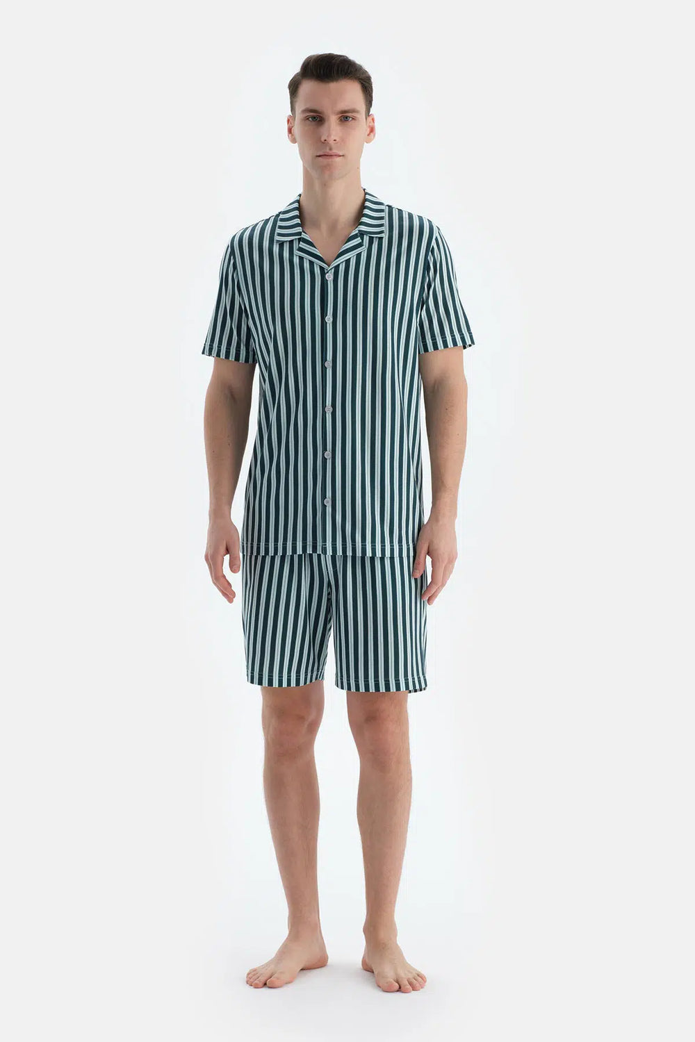 Multicolor Çizgili Gömlek Şort Pijama Takımı