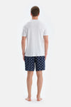 Ekru Baskı Detaylı Bisiklet Yaka Tişört Şort Pijama Takımı
