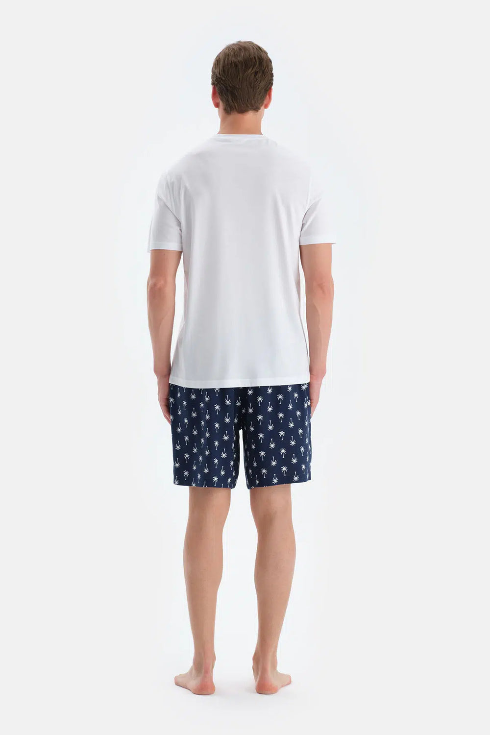 Ekru Baskı Detaylı Bisiklet Yaka Tişört Şort Pijama Takımı