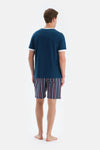 Lacivert Slogan Baskı Detaylı Kısa Kollu Tişört Şort Pijama Takımı