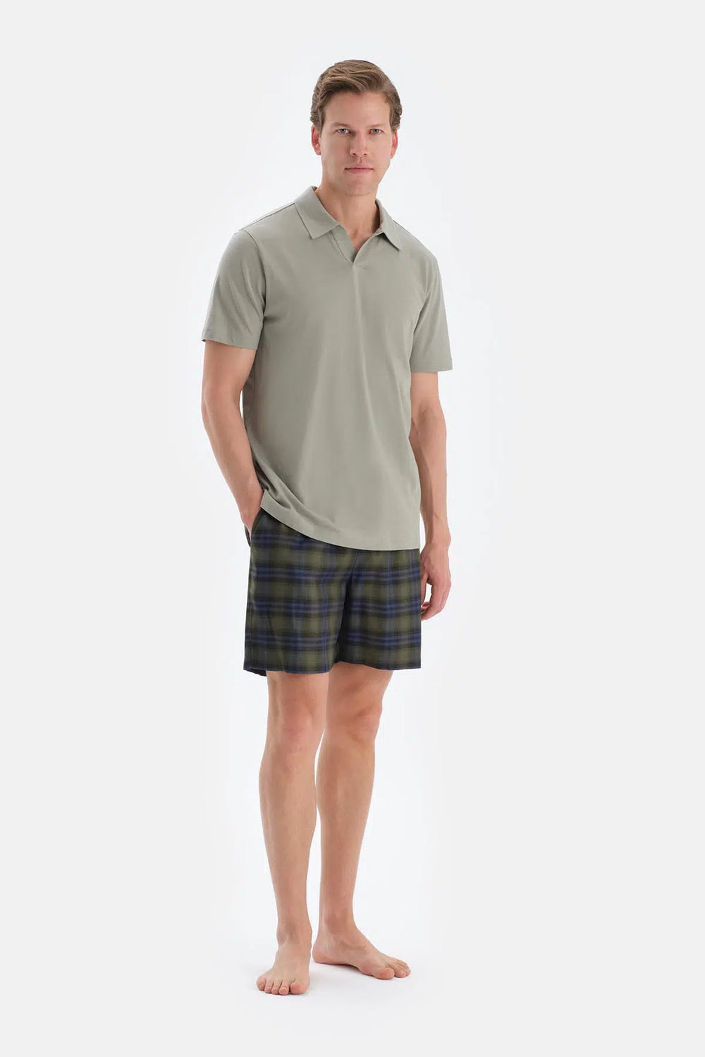 Açık Yeşil Polo Yaka Tişört Şort Pijama Takımı