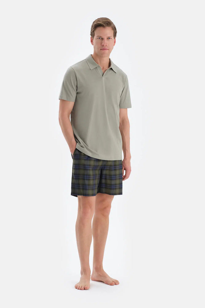 Açık Yeşil Polo Yaka Tişört Şort Pijama Takımı