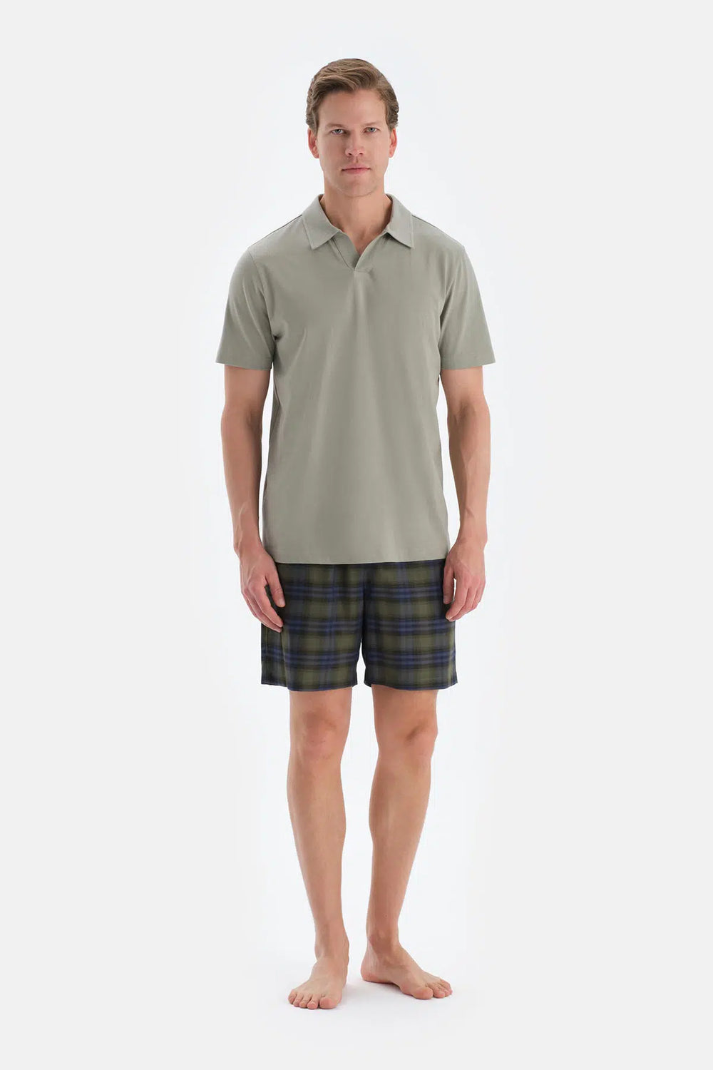 Açık Yeşil Polo Yaka Tişört Şort Pijama Takımı