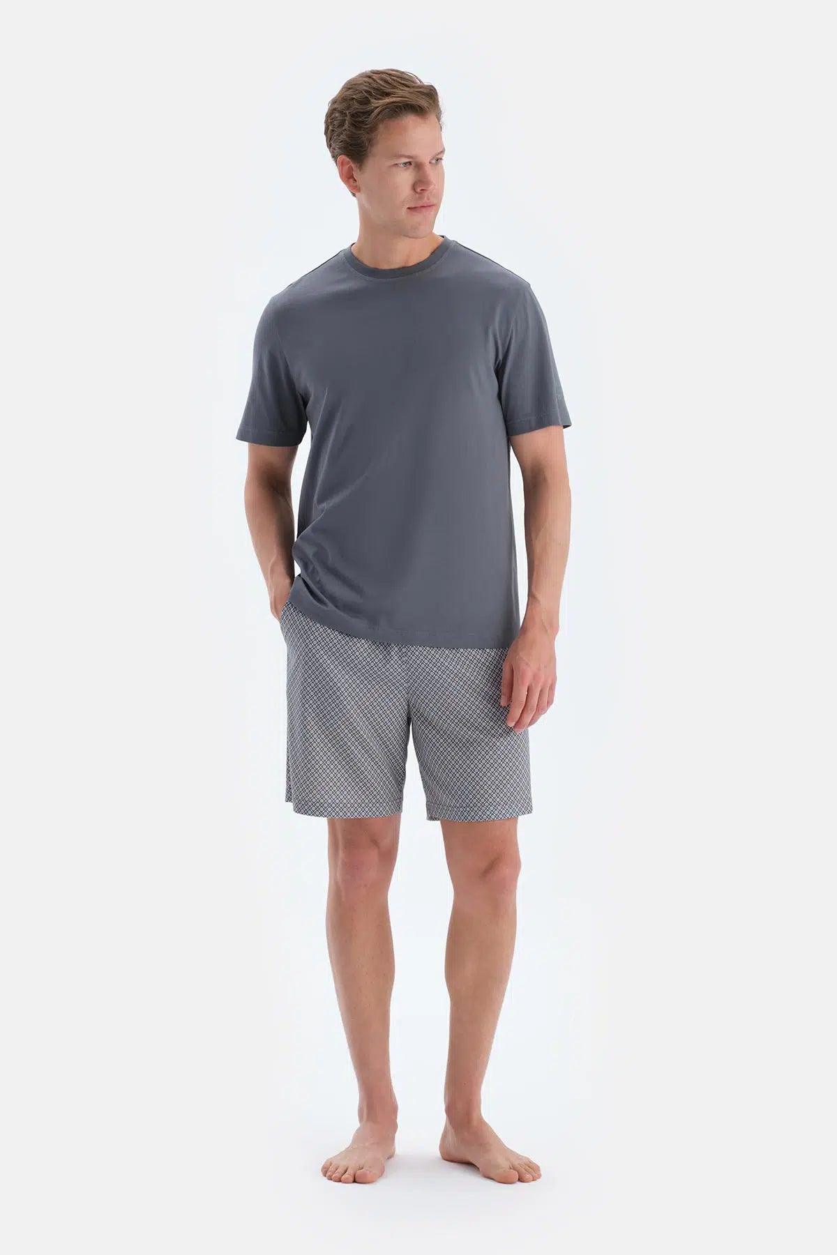 Indigo Baskı Ve Dikiş Detaylı Tişört Şort Pijama Takımı