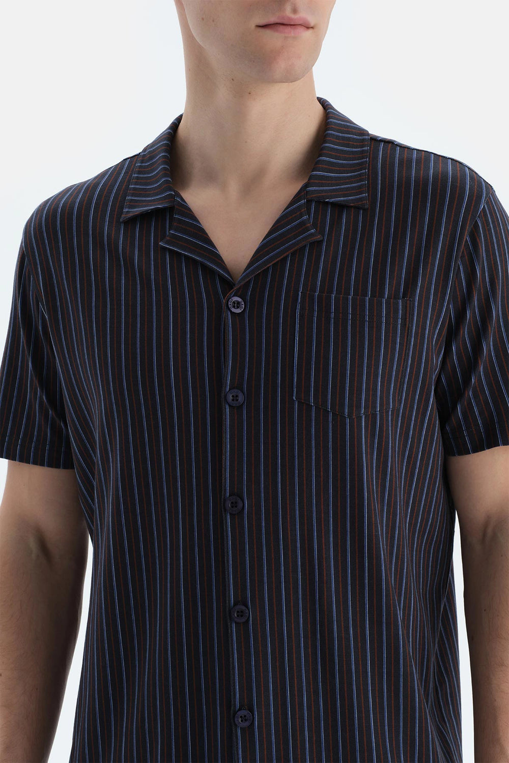 Lacivert Çizgili Gömlek Şort Pijama Takımı