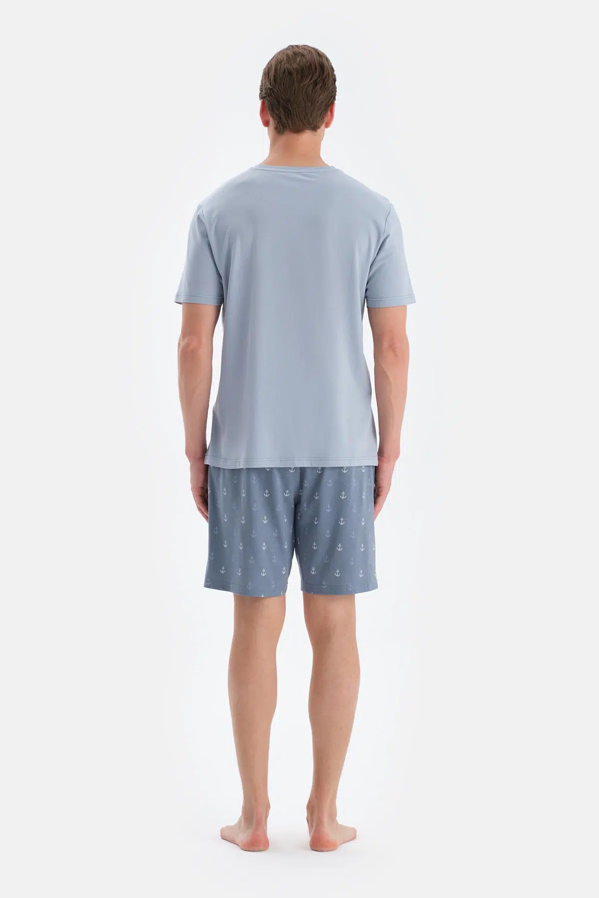 Açık Mavi Baskı Detaylı Kısa Kollu Tişört Şort Pijama Takımı