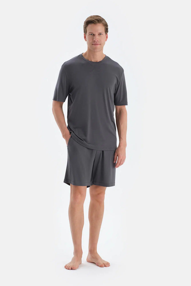 Füme Cool Touch Dikiş Detaylı Tişört Şort Pijama Takımı