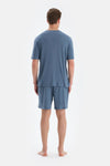 Mavi Cool Touch Dikiş Detaylı Tişört Şort Pijama Takımı