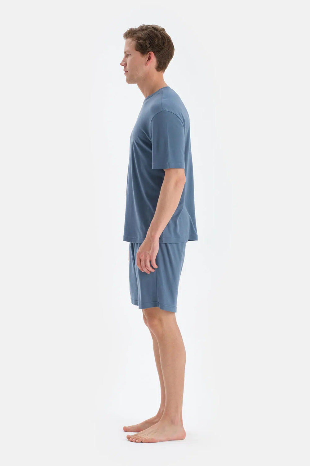 Mavi Cool Touch Dikiş Detaylı Tişört Şort Pijama Takımı