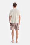 Ekru Kısa Kollu Tişört Şort Pijama Takımı