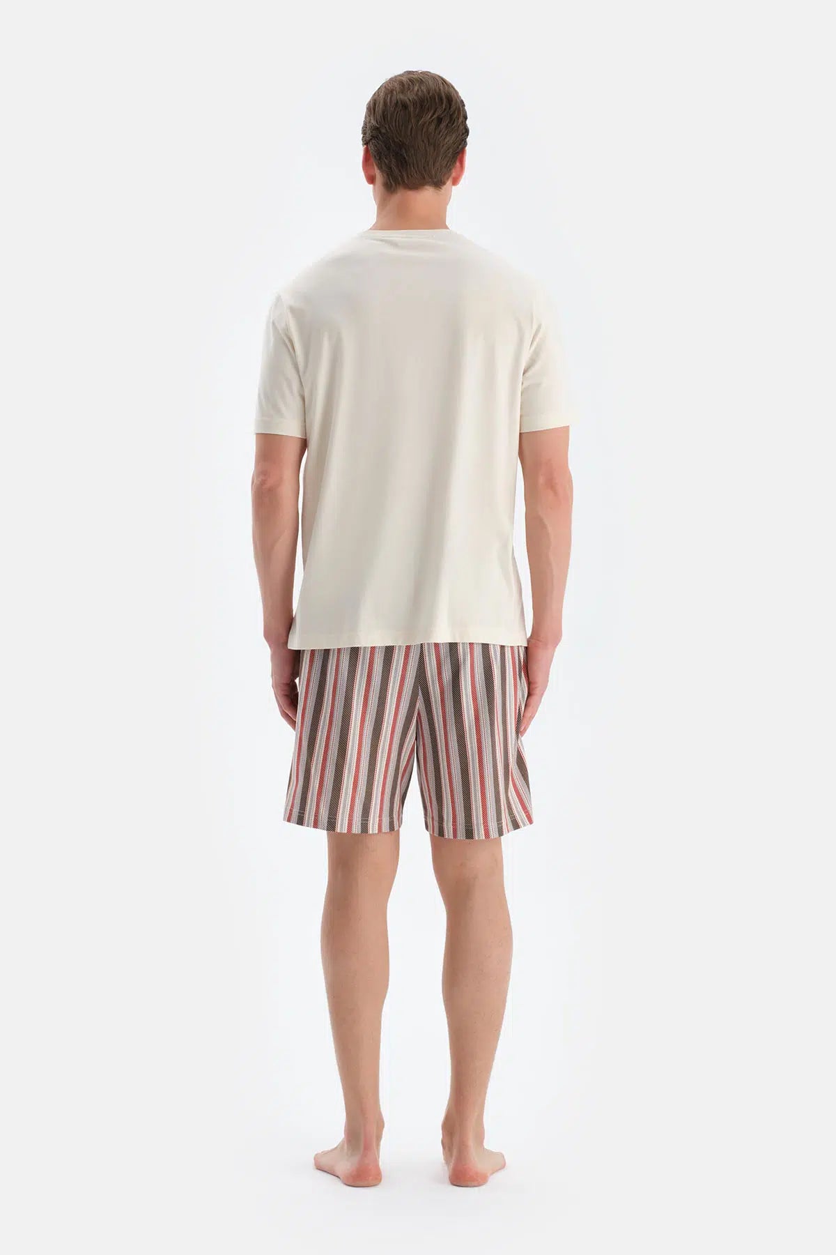Ekru Kısa Kollu Tişört Şort Pijama Takımı