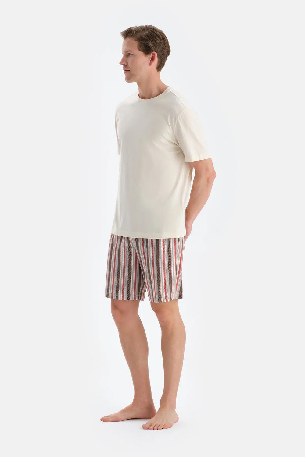 Ekru Kısa Kollu Tişört Şort Pijama Takımı