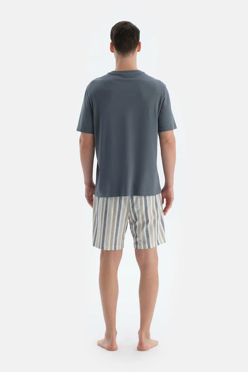 Indigo Pat Ve Fleto Cep Detaylı Tişört Şort Pijama Takımı