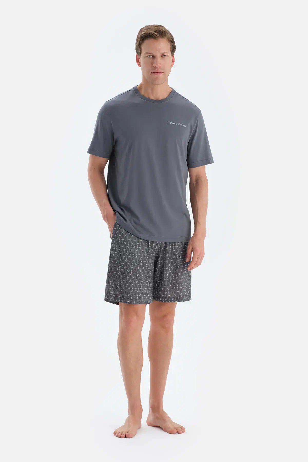 Indigo Baskı Detaylı Kısa Kollu Tişört Şort Pijama Takımı