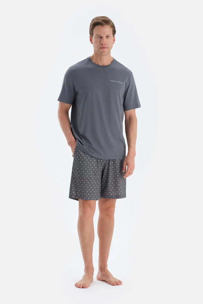 Indigo Baskı Detaylı Kısa Kollu Tişört Şort Pijama Takımı