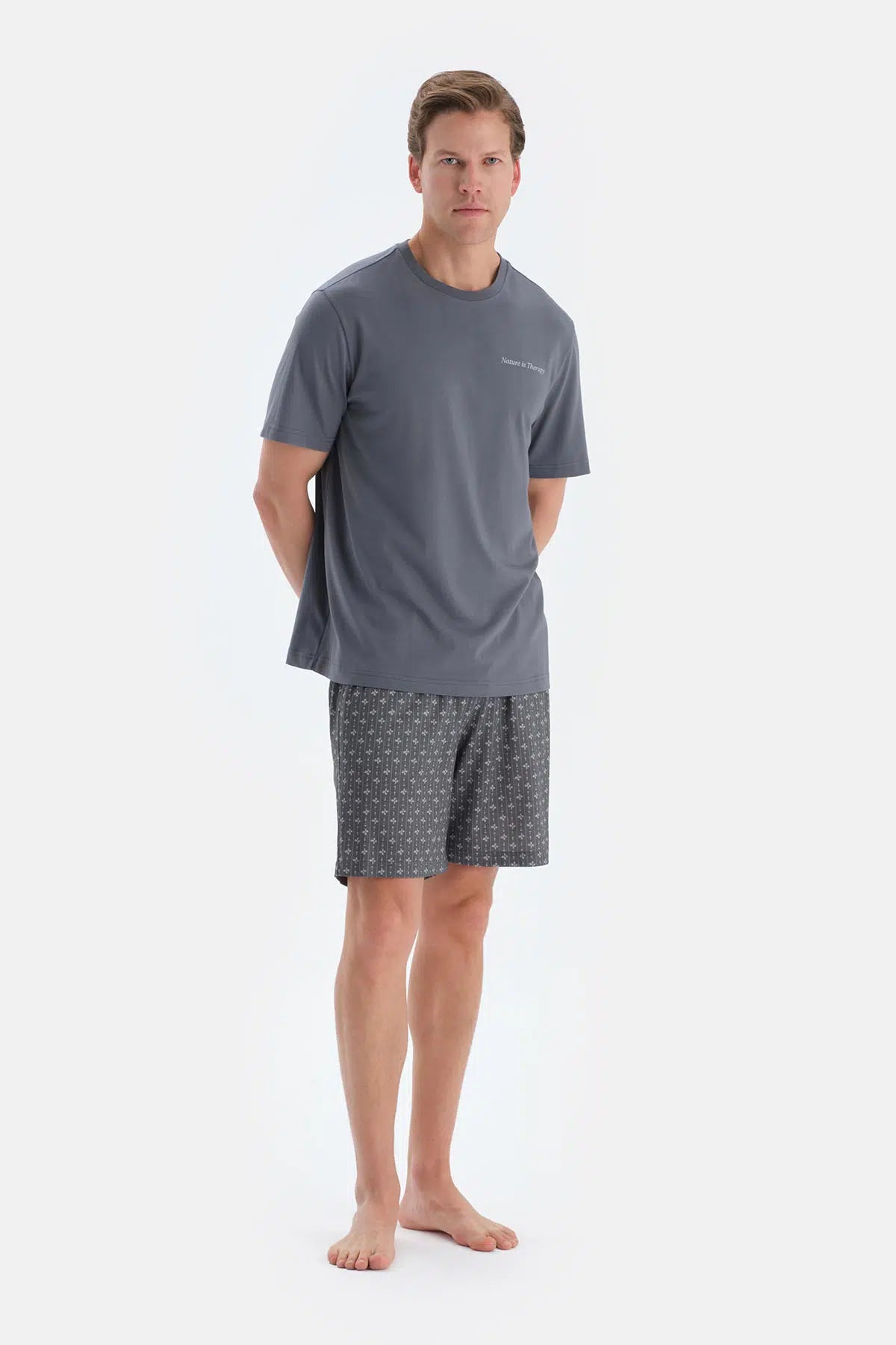 Indigo Baskı Detaylı Kısa Kollu Tişört Şort Pijama Takımı