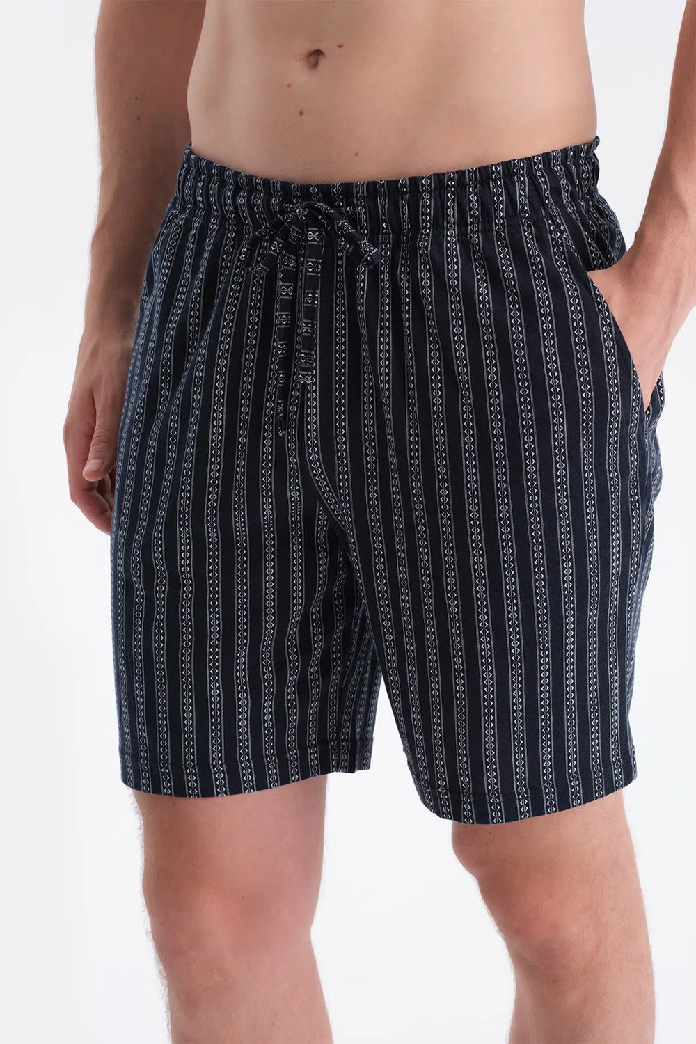 Lacivert Metraj Baskılı Kısa Kollu Gömlek Şort Takım