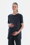Siyah Kısa Kollu Fonksiyonel Modal Hamile Tişört