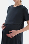 Siyah Kısa Kollu Fonksiyonel Modal Hamile Tişört
