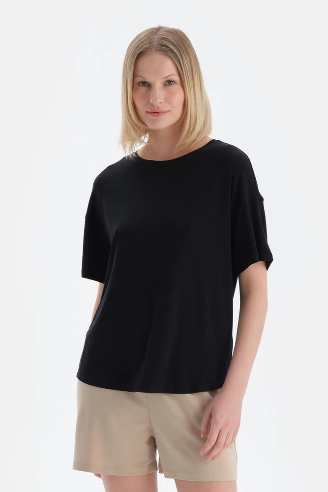 Siyah Cool Touch Bisiklet Yaka Modal Tişört