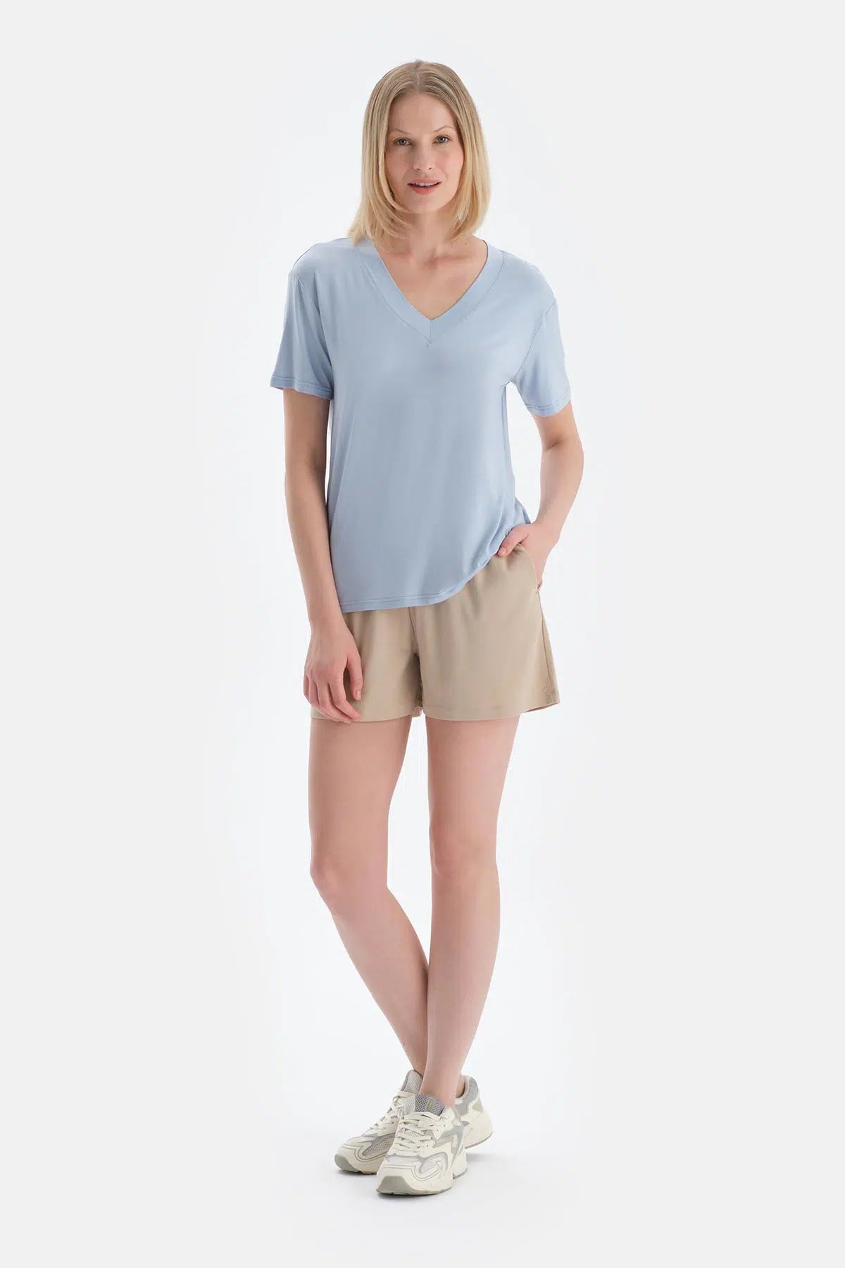 Buz Mavisi Cool Touch V Yaka Modal Tişört