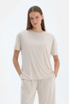 Krem Kısa Kollu Basıc Modal Tişört