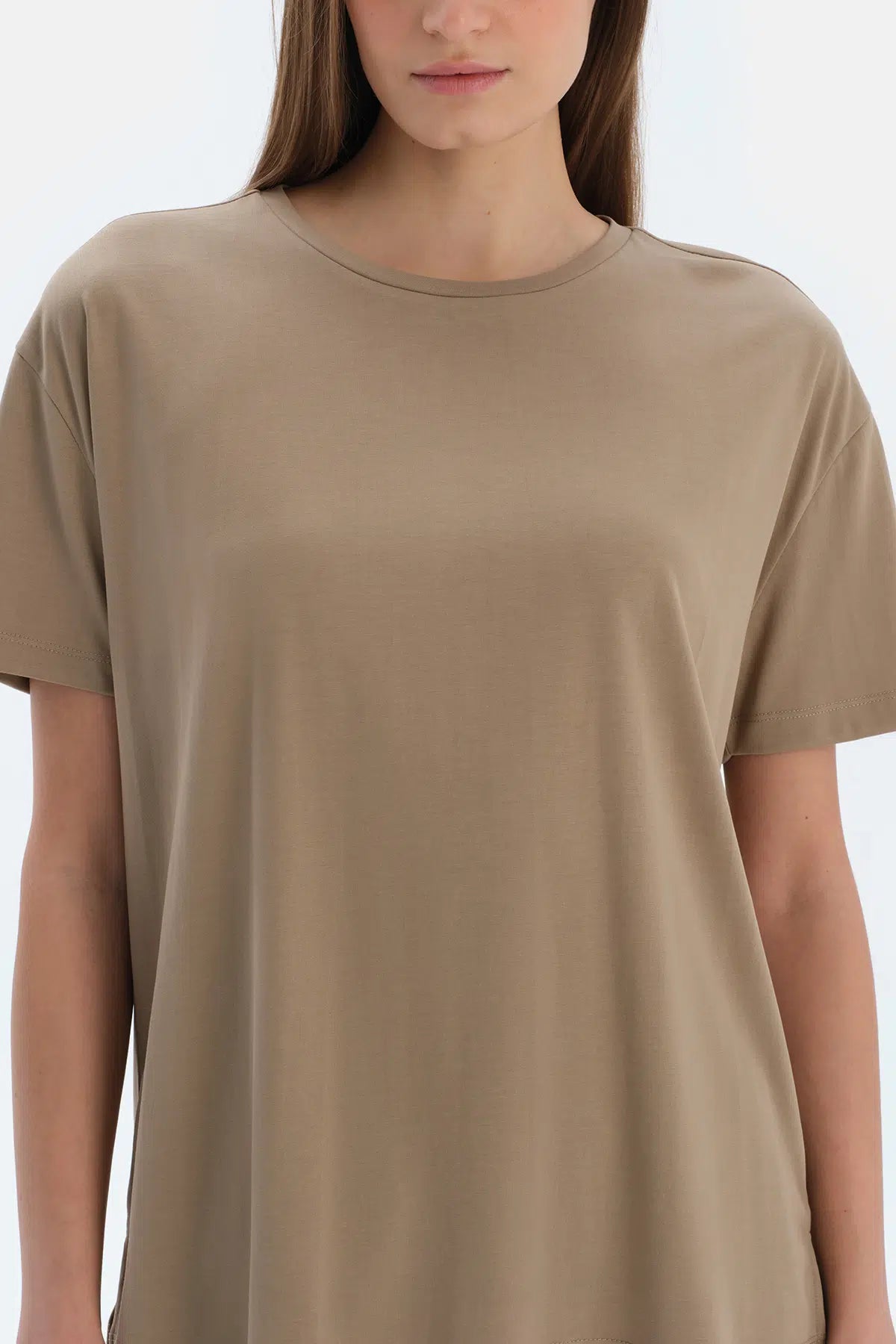 Sütlü Kahve Kısa Kollu Basıc Modal Tişört