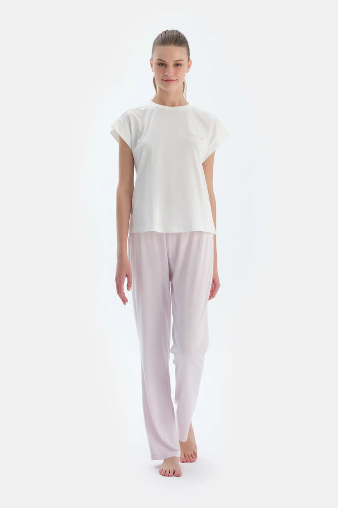 Pembe Metraj Desenli ve Düz Ikili Pijama Altı