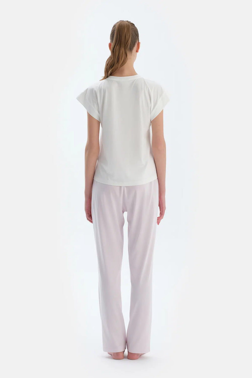 Pembe Metraj Desenli ve Düz Ikili Pijama Altı