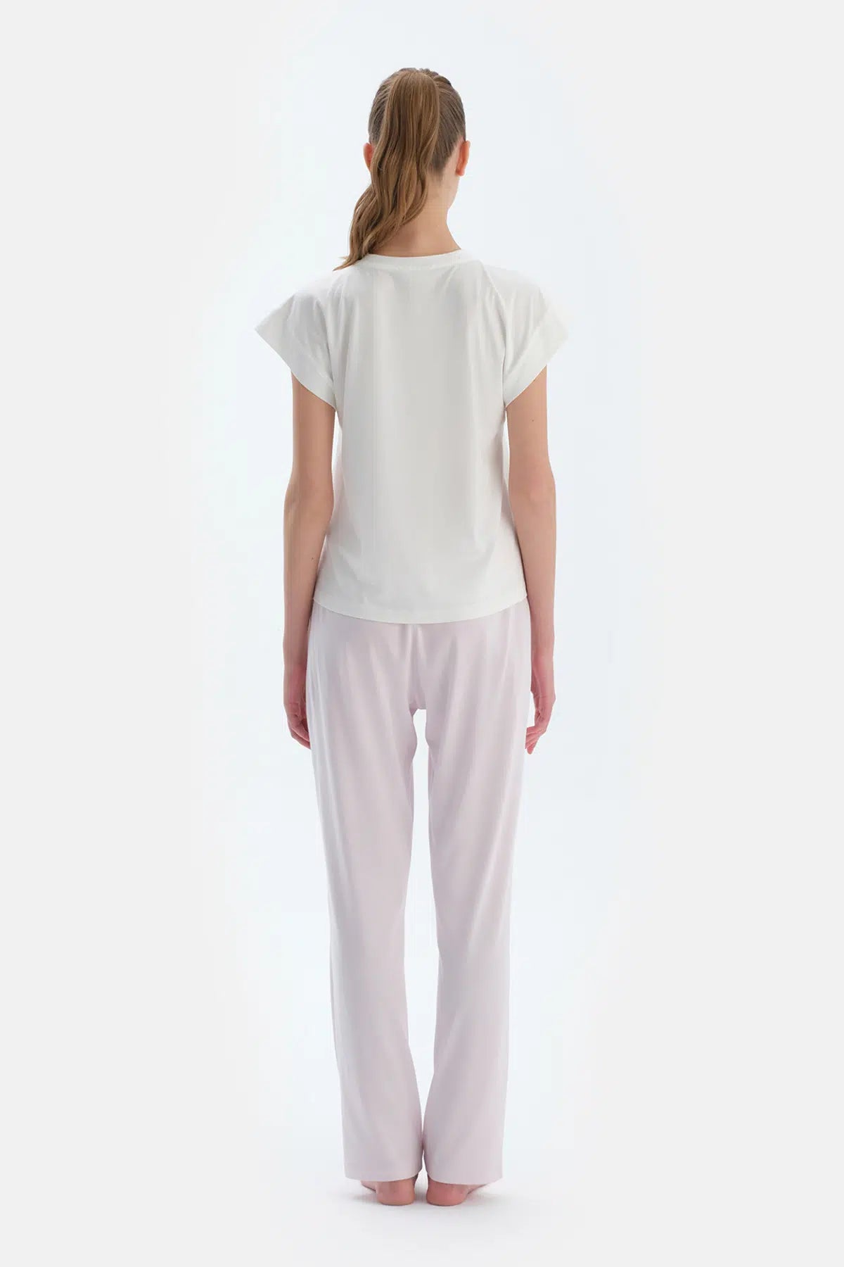 Pembe Metraj Desenli ve Düz Ikili Pijama Altı