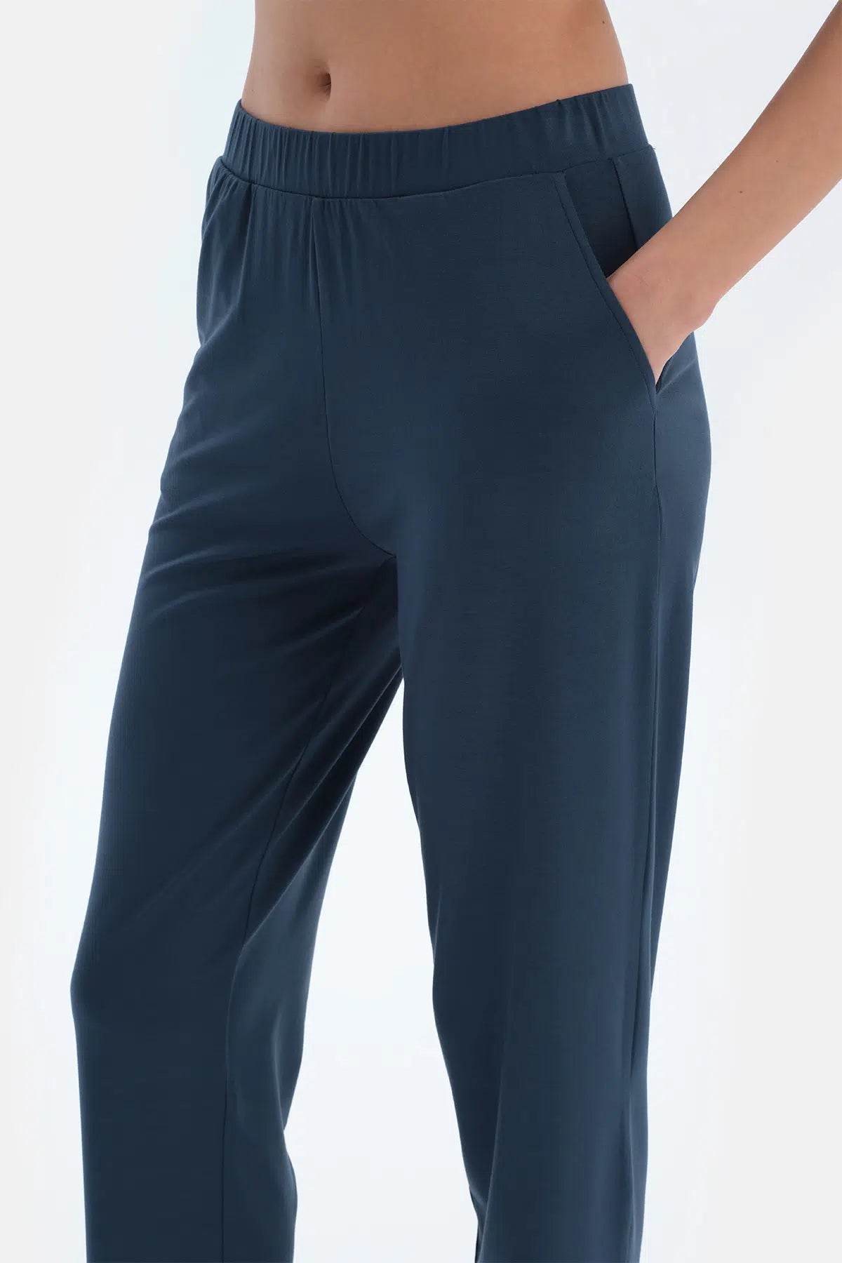 Indigo V Yaka Viskon Tişört Pantolon Pijama Takımı