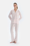 Açık Pembe Metraj Kalp Baskılı Gömlek Pantolon Pijama Takımı