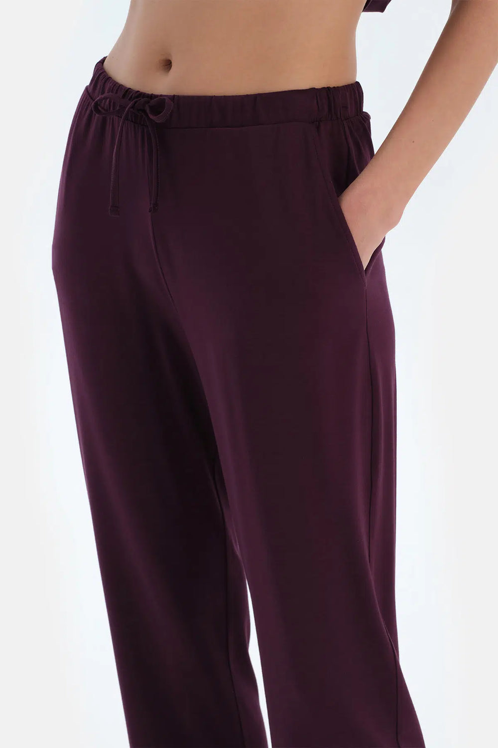 Mürdüm Nakış Ve Dantel Detaylı Gömlek Pantolon Pijama Takımı