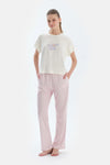 Ekru Baskı Detaylı Kısa Kollu Tişört Pantolon Pijama Takımı