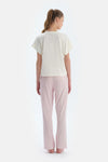 Ekru Baskı Detaylı Kısa Kollu Tişört Pantolon Pijama Takımı