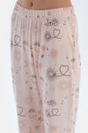Pembe Metraj Baskılı Penye Modal Gömlek Pantolon Pijama Takımı