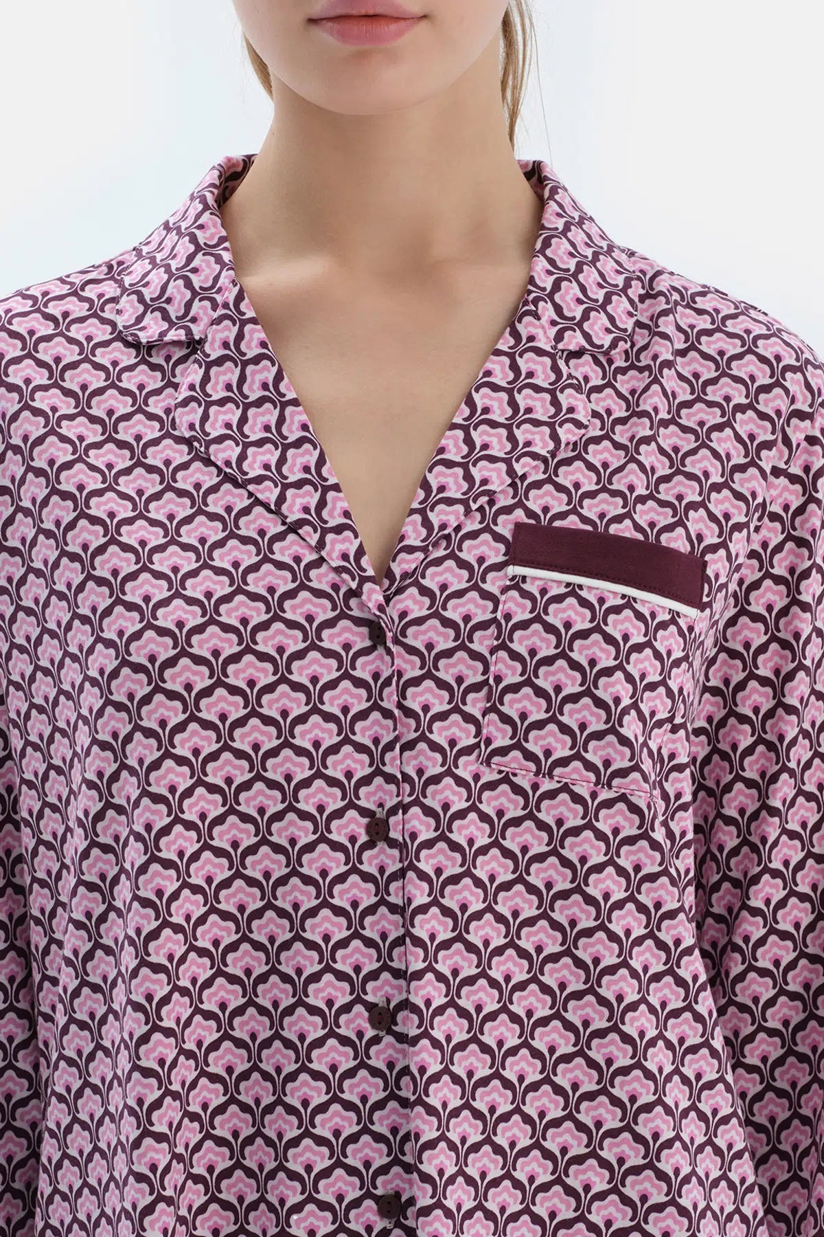 Multicolor Geometrik Metraj Baskılı Penye Modal Gömlek Pantolon Pijama Takımı