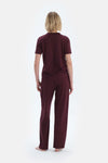 Bordo V Yaka Kısa Kollu Viskon Tişört Pantolon Pijama Takımı