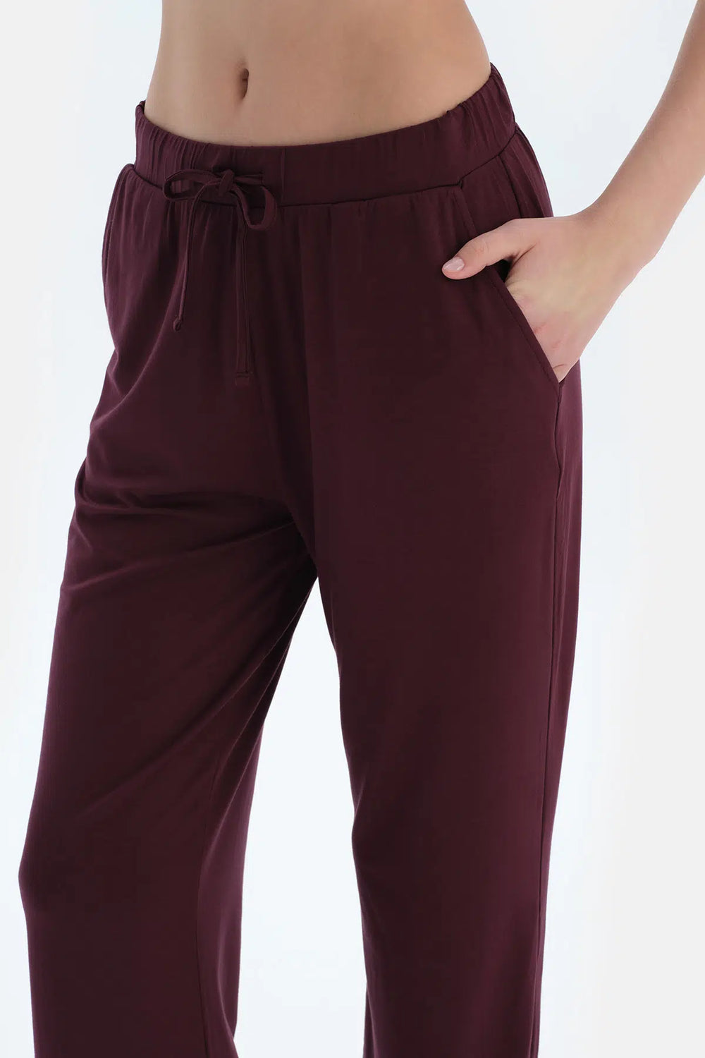 Bordo V Yaka Kısa Kollu Viskon Tişört Pantolon Pijama Takımı