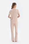 Sütlü Kahve Kısa Kollu Basıc Gömlek Pantolon Pijama Takımı